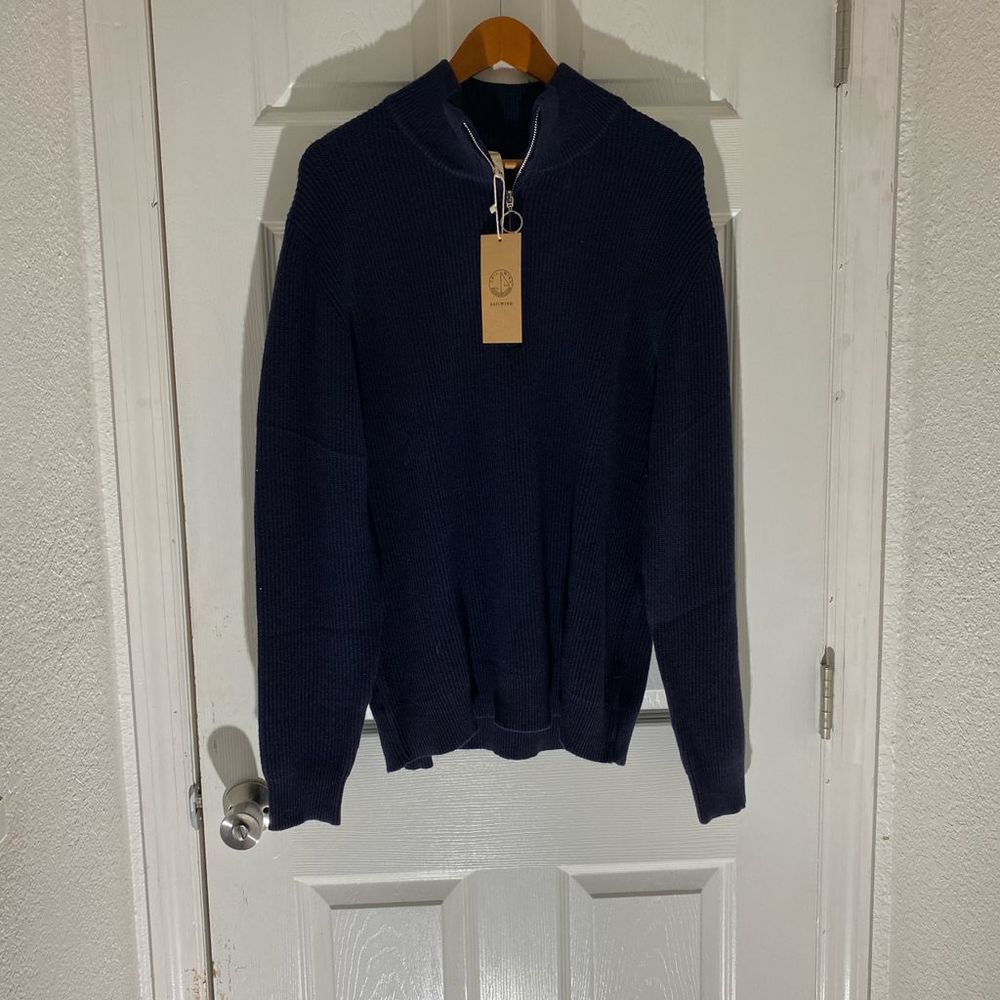 Sailwind Men's Medium Navy Blue Quarter Zip Sweater Acrylic Blend